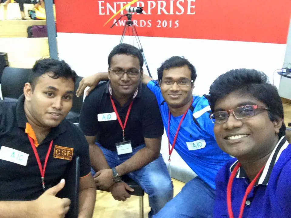 Team members posing at the hackathon.