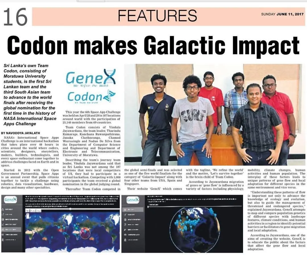 Newspaper clipping featuring the NASA Space Apps Challenge.